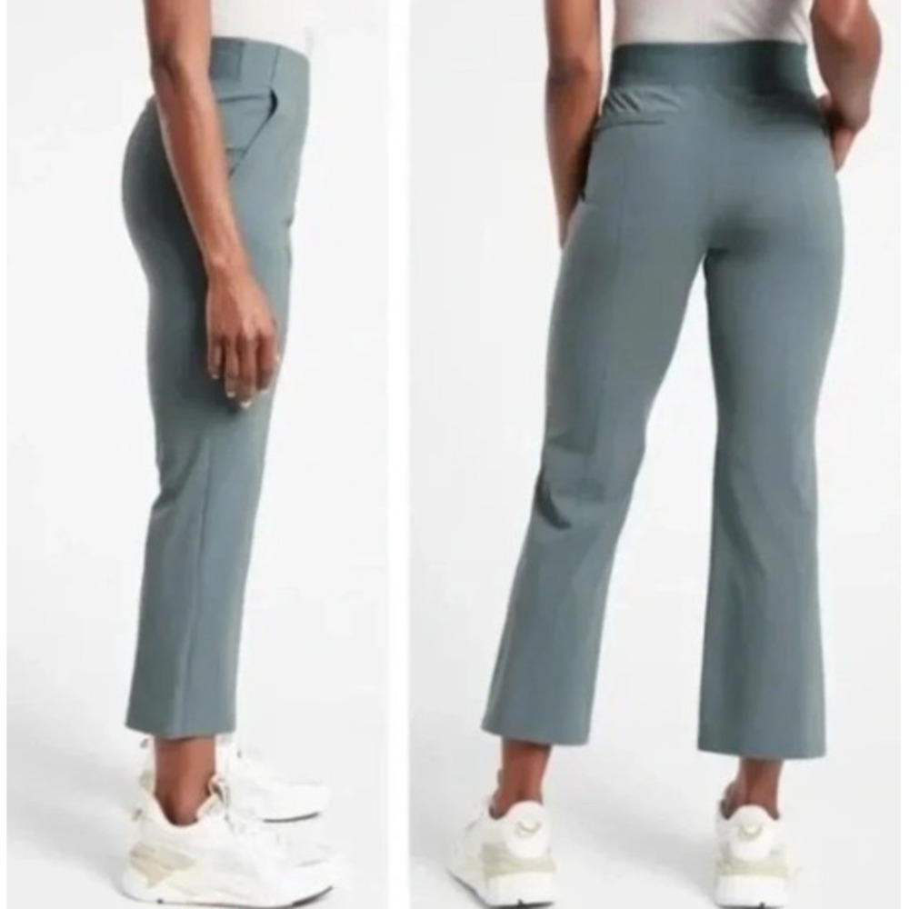 Athleta Cosmic Kick Flare Pant Gray Blue‎ High Rise Stretch Trousers 14 SU21